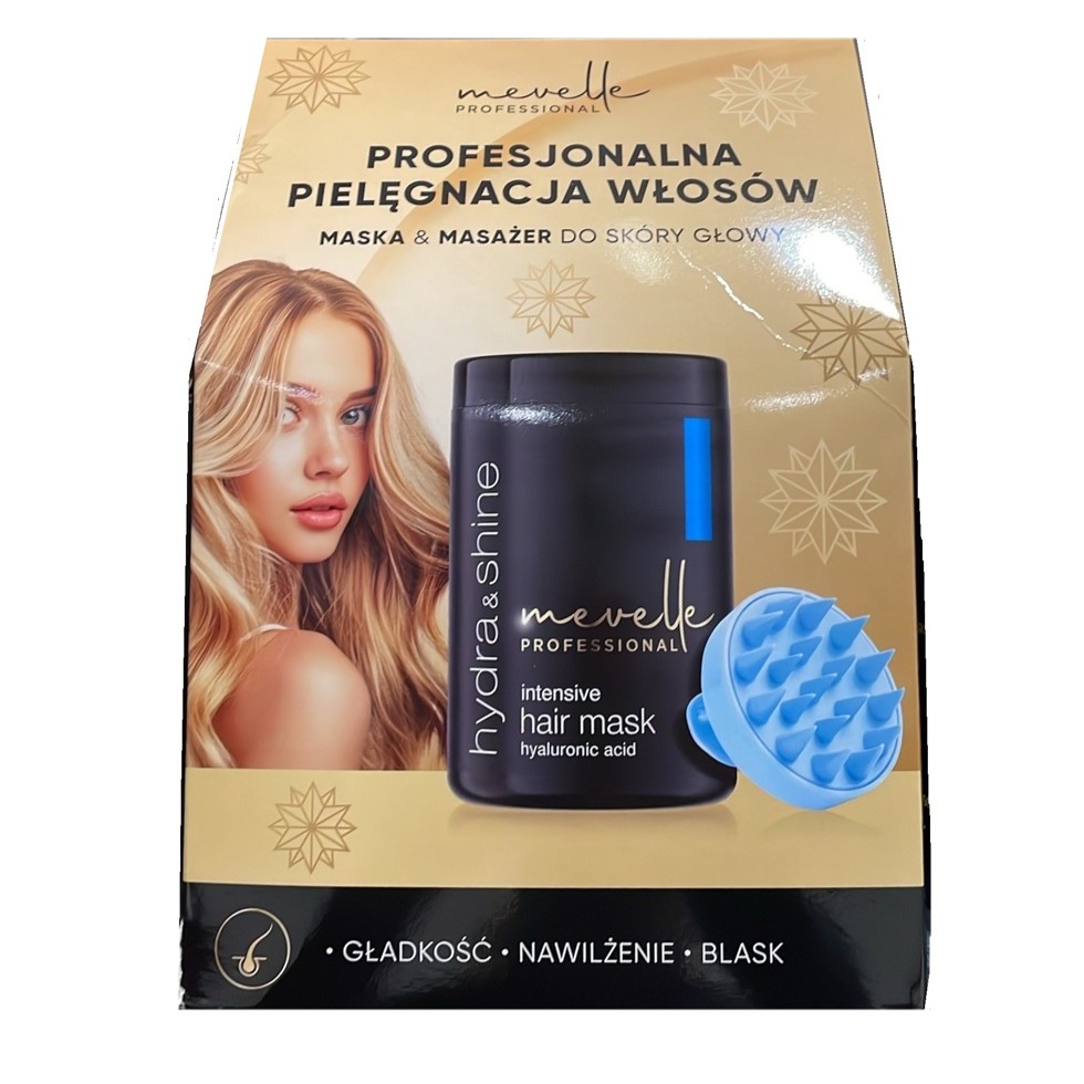 Hydra & Shine Sada Masiek Na Vlasy 900 Ml + Masážna Kefa Na Pokožku Hlavy