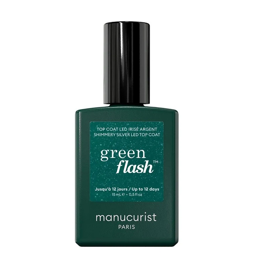 Green Flash Top Coat Led Irise Or Green Flash Vrchný Lak Shimmery Silver 15 Ml