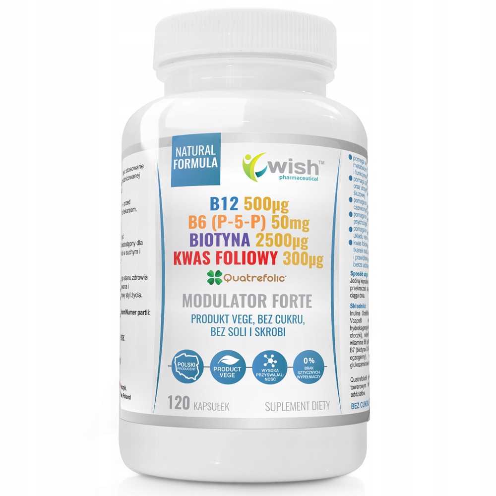 Modulator Homocysteiny Forte B12 + B6 (P-5-P) + Biotín + Kyselina Listová Doplnok Stravy 120 Kapsúl Vegan
