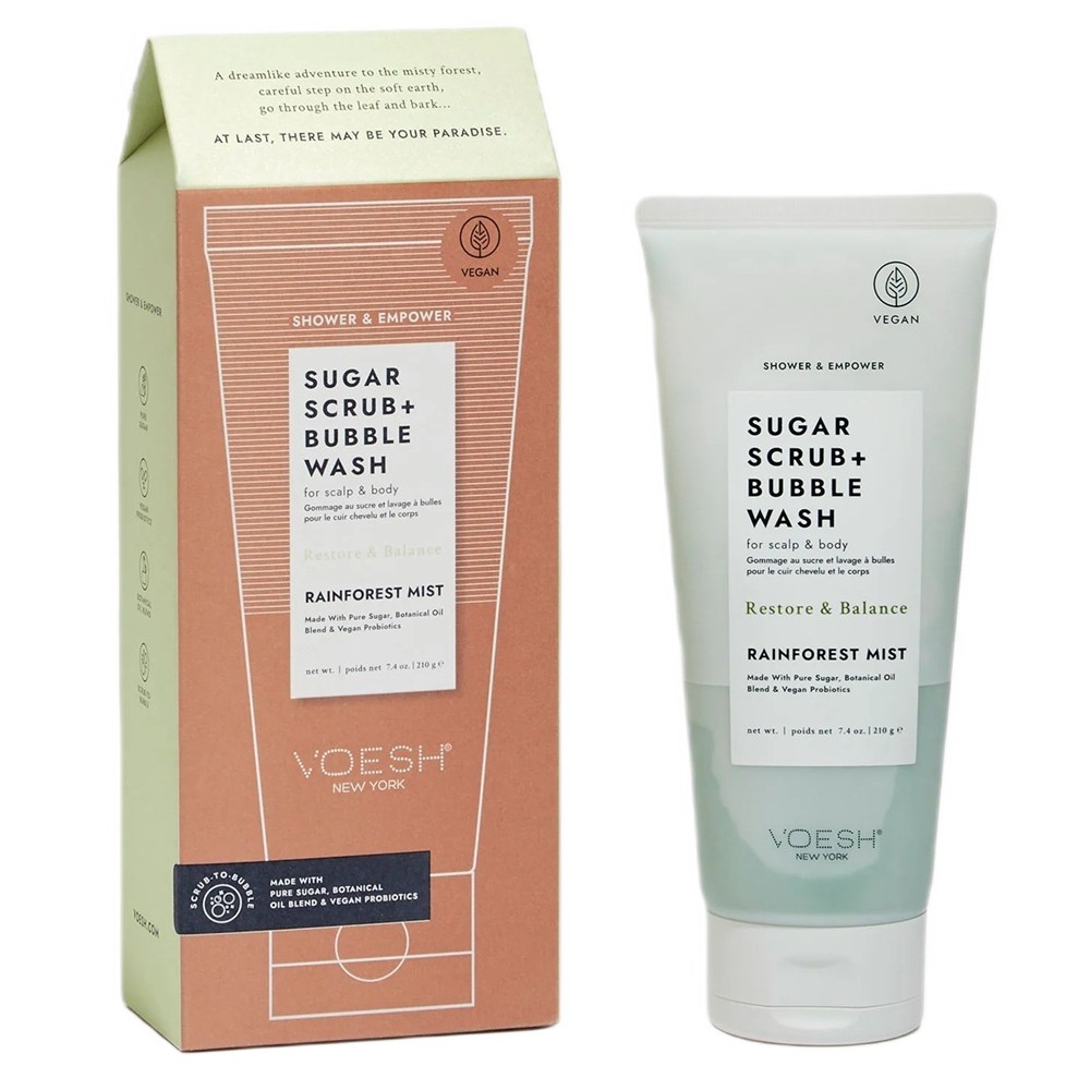 Sugar Scrub + Bubble Wash Cukrový čIstiaci Peeling Na Telo A Pokožku Hlavy Rainforest Mist 210 G