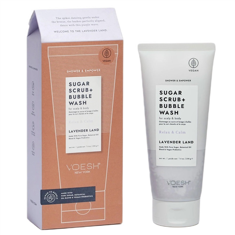 Sugar Scrub + Bubble Wash Cukrový čIstiaci Peeling Na Telo A Pokožku Hlavy Lavender Land 210 G